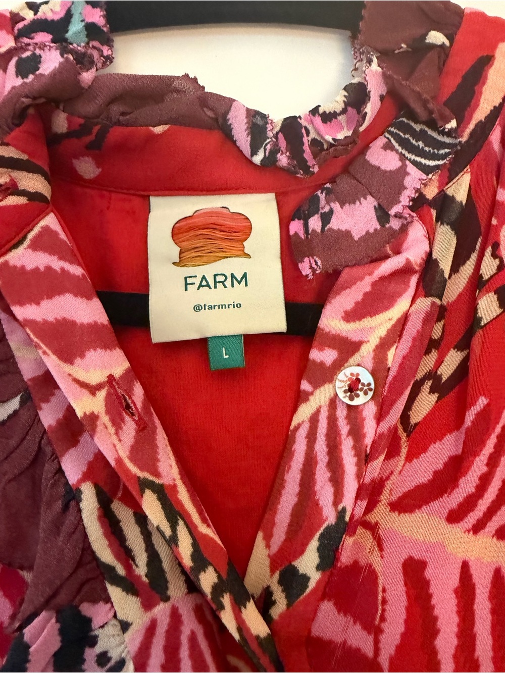 FARM Rio Red Pink Tropical-Print Ruffle Mini Dress - Picture 2 of 3